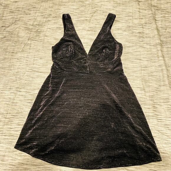Urban Outfitters Black Sparkly Mini Dress Plunging V-Neck Size Large - Picture 1 of 7